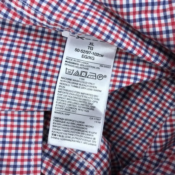 Gap Untucked Shirt Men's XL Red White Blue Check Button Down Long Sleeve Stretch - Picture 4 of 12